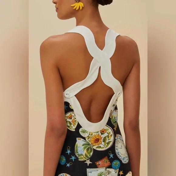 New! FARM RIO Souvenir Wave Midi Linen Dress 🧳☀️🌊 XS NWT! - Picture 4 of 16